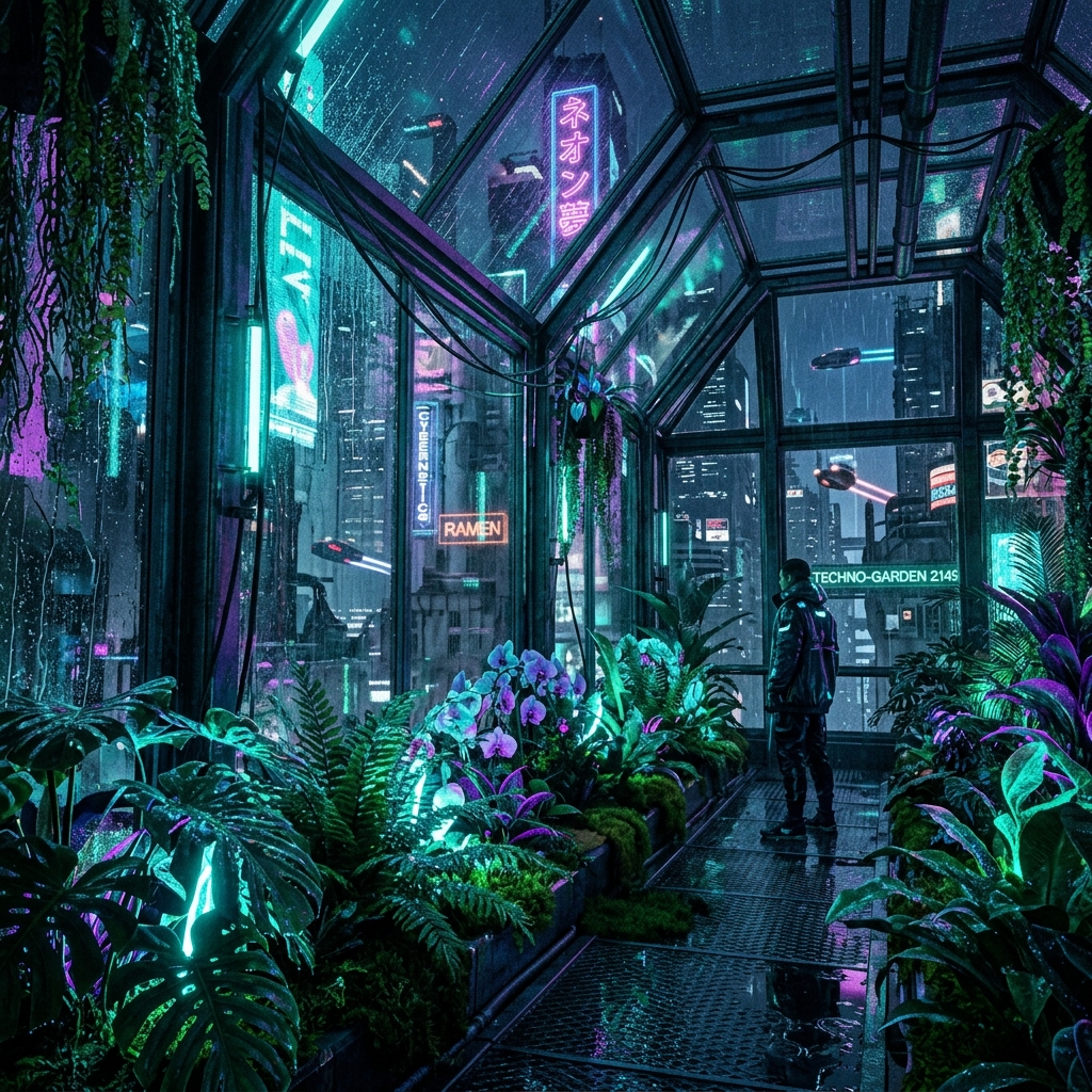 Cyberpunk Greenhouse AI generated art